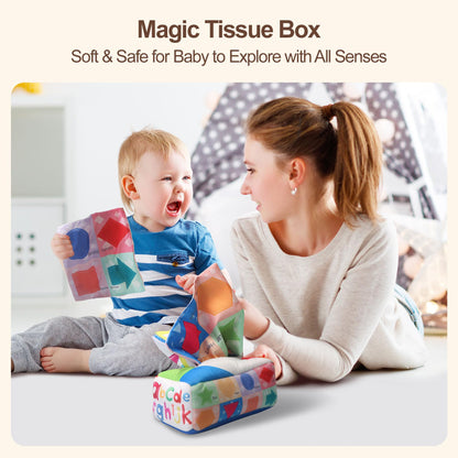 Teekdeer Montessori Toys for Babies 6-12 Months,8 in 1 Developmental Learning Toys Set Wooden Sensory Toys for Baby Toys 12-18 Months (Includes Tissue Box Toy,Stacking Cups and More)