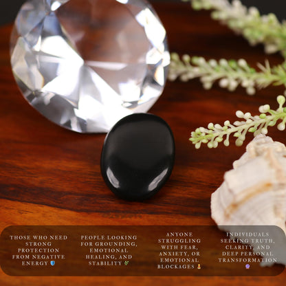 TRRYSTALS Natural Black Obsidian Zibu Coin | Engraved Gemstone Coin for Meditation & Décor | Small Polished Stone Collectible Token For Good Luck