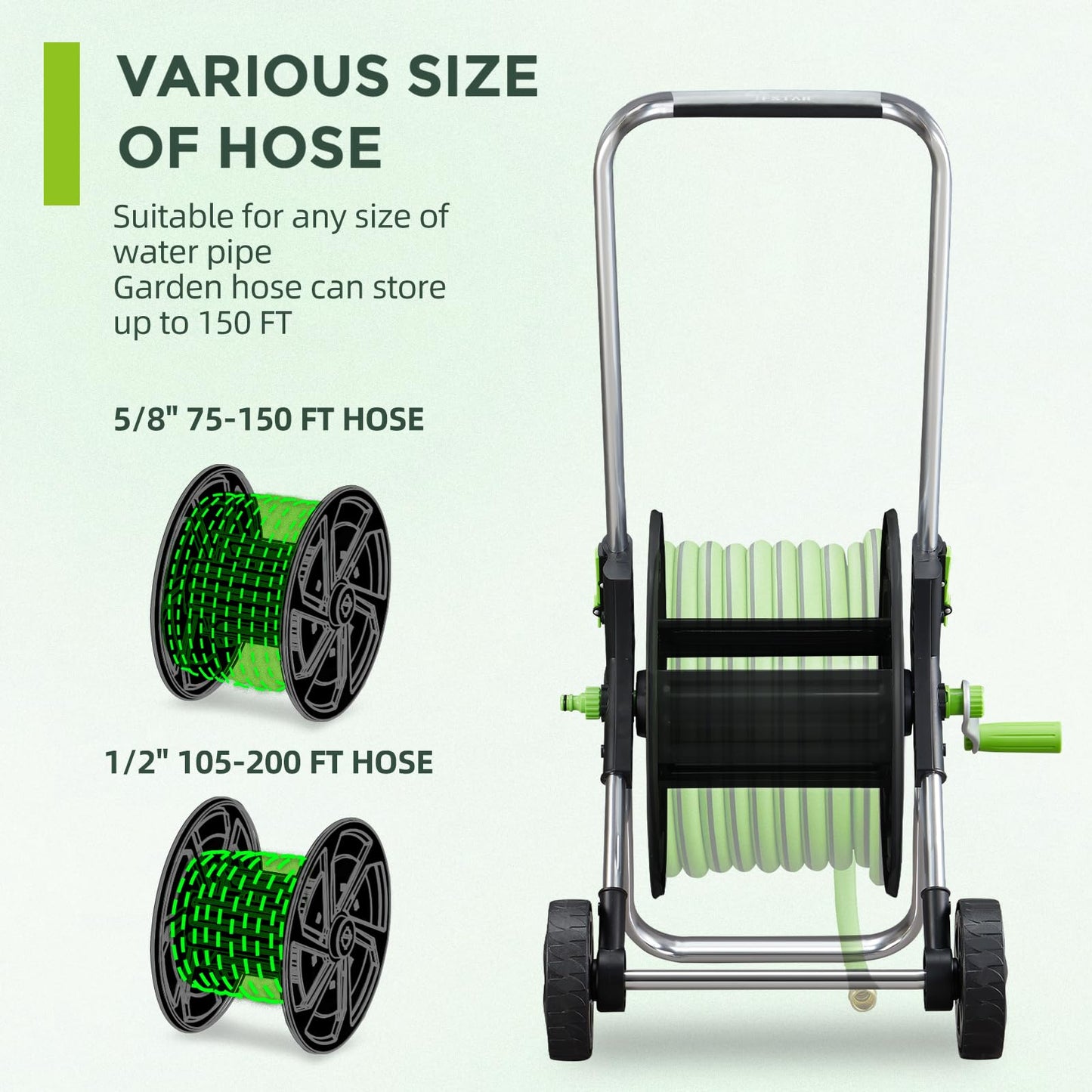 Random Colors Garden Hose Reel Cart, Holds 75-150 Feet of 5/8-Inch Hose, Portable Hose Reel Cart With Wheels,Adjustable Handrail, Quick Hose Connector