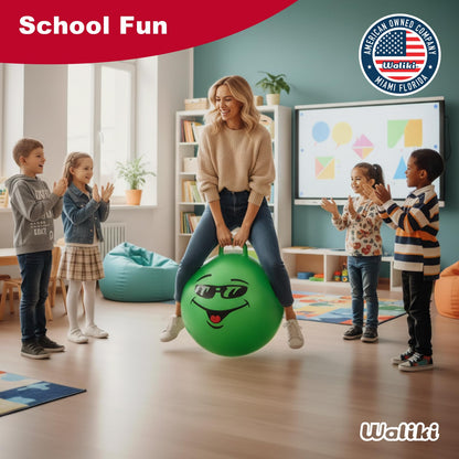 WALIKI Hop Ball Toy for Boys and Girls 3 4 5 and 6 Years Old | 18” Green Hopper Jumping Therapy Ball for Kids | Outdoor Toys for Kids Who Love Hopping