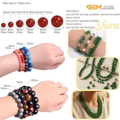 GEM-Inside Natural 8mm Green Taiwan Jade Gemstone Loose Beads Round Crystal Energy Stone Power for Jewelry Making 15"