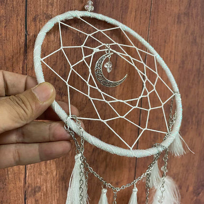 White Dream Catchers Handmade Feather Native Circular Net for Boys Girls Bedroom Wall Hanging Nursery Bedroom Decoration Blessing Gift
