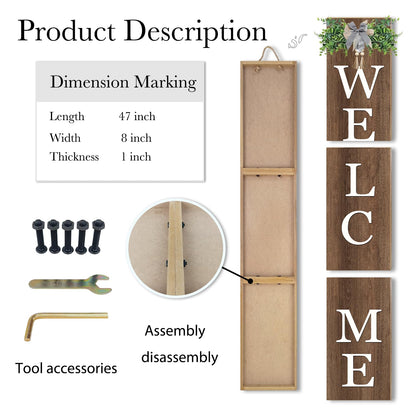 SRSZHIYUE Interchangeable Welcome Sign for Front Door Standing 47"X8" with 12 Pcs Designed Icons Outdoor Front Porch Tall Garden Patio Signs Large Vertical Leaner Vertical Wood Frame Outside Decor (Wood)