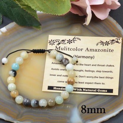 CHCCOYE 8mm Handmade Adjustable Natural Gemstone Crystal Bracelet Healing Power Energy Inspirational Gifts with Card for Unisex (Mulitcolor Amazonite)