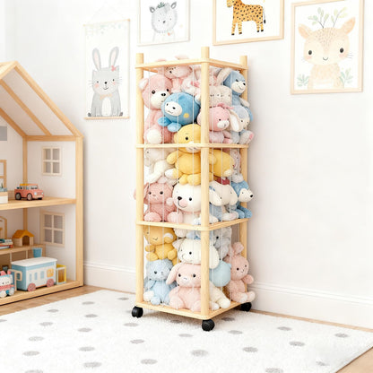 Vercxlyra Stuffed Animal Zoo Storage - Sturdy Solid Wood Toy Organizer with Lockable Wheels, Easy-Assemble/Clean, Large Capacity Plush Toy Cage, Space-Saving for Toddler/Playrooms/Bedrooms