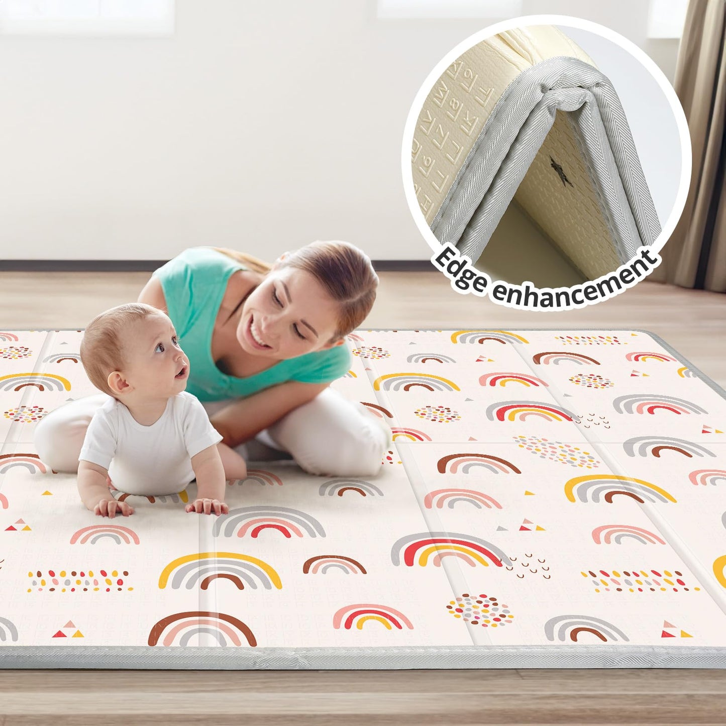 PIGLOG Baby Play Mat, Middle 59X59" Playmat for Playpen, 0.8 Inch Thick Foldable Baby Crawling Mat, Portable Playmat for Babies and Toddlers, Infants, Toddler, Kids
