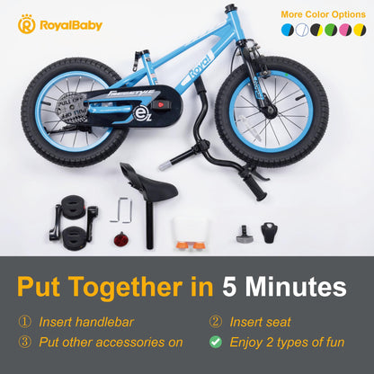 RoyalBaby Freestyle EZ Kids Bike, Easy Learn Balancing to Biking, 14 Inch Balance & Pedal Bicycle, Instant Assembly Toddlers Boys Girls Ages 3-5 Years, 14" Yellow
