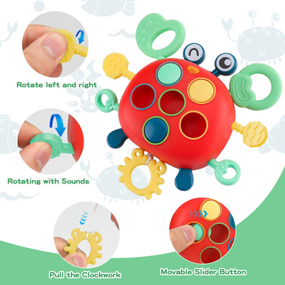 KADAYAYA Montessori Baby Toy for 18 Months, Teether Rattle Tissue Box Pull String Crab Toy, Infant Sensory Toys Shape Storage Bin,Stacking Cup Toy Gift for Toddlers Boys Girls 1 2 3 Year Old
