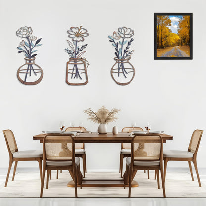 Lcaughsy Metal-Wall-Decor Living Room - 3 Pcs Metal Bathroom Wall Art Floral Vase and Picture Frame for Decoration- Hanging Display Wall Decor Art for Home Dining Room Bedroom Kitchen Farmhouse,Brown