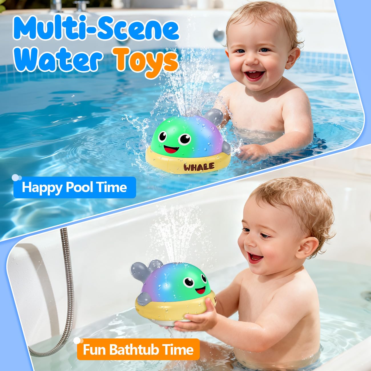 Baby Bath Toys: Bath Whale Toy Sprinkler, Light Up Bath Toys for Kids Ages 1-3, Bathtub Outdoor Water Pool Toys for Toddlers 1 2 3 Year Old, Birthday Gift for Boys & Girls (Grey)