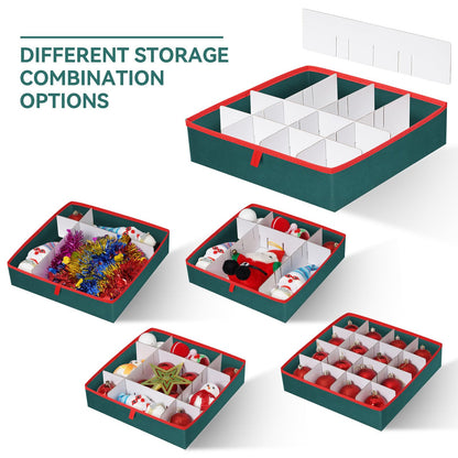 Peyulia Christmas Ornament Storage Box,2-in-1 Christmas ornament organizer&Christmas Figurine Container,5 Trays,6 Adjustable Christmas Figurine Storage Grids,Green