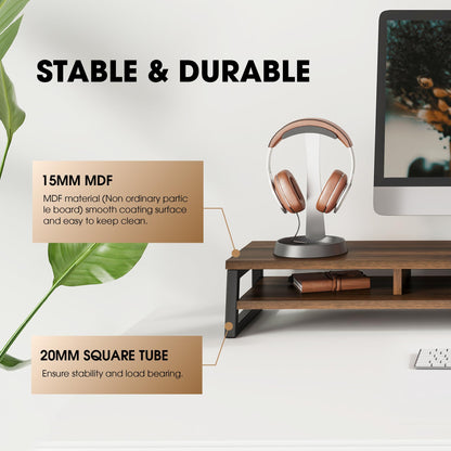 Fenge Dual Monitor Stand for Desk, 42.5in Large Monitor Riser for 2 Monitors, 2 Tier Computer Office Desk Top Shelf, Desktop Storage Stand for Laptop, PC, Computer, Printer