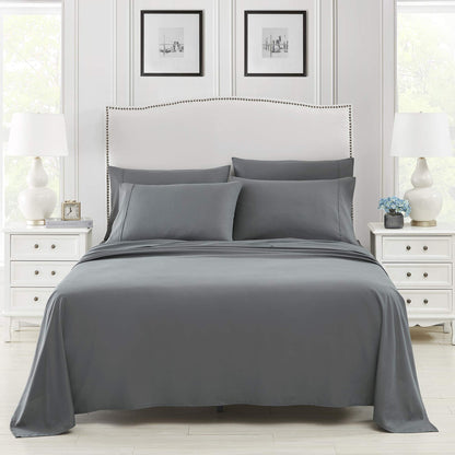 Queen Bed Sheet Set, 6 PC Super Soft Microfiber Bedding Set, Wrinkle & Fade Resistant Sheet Set, Hotel Quality Fits Mattress Up to 14'' Deep Pocket, Grey