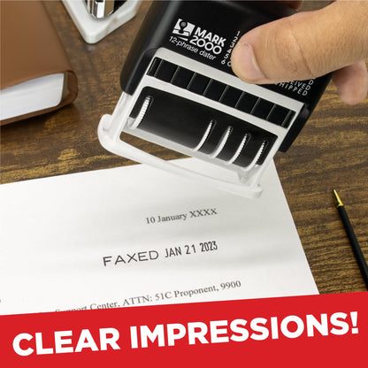 Mark 2000 12-Phrase Dater - Self-Inking Stamp - Blue Ink, Red Date