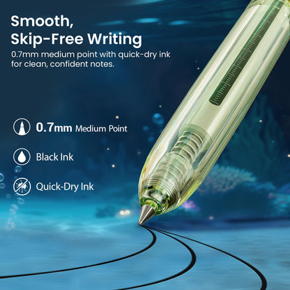 WRITECH Gel Pens Medium Point: Luminous pen set 0.7mm Black Ink Includes 2 Pens and 2 Refills Silent Clicker Smooth Writing for School Office & Everyday Use