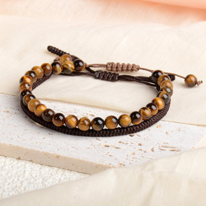 LPBeads 6mm Yellow Tiger's Eye Bracelet with Handmade Rope Bracelet Size Adjustable Natural Stone Crystal Healing Bracelets Gifts for Unisex Adults