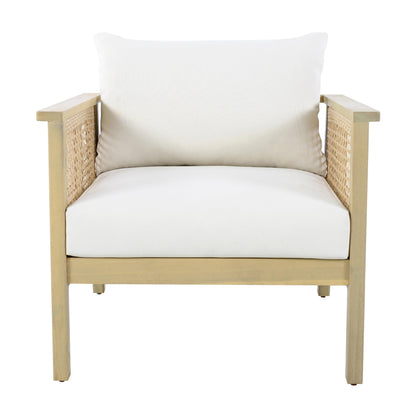 Christopher Knight Home Teras 8-Seater Patio Furniture Set with Removable Cushion, 5 Piece Outdoor Acacia Wood Conversation Set, Sold Wood Outdoor Sectional Sofa Set with Coffee Table,Light Teak+Cream