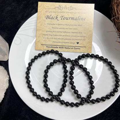 CHCCOYE 6mm Natural Healing Gemstone Bracelet Handmade Yoga Stretch Elastic Bracelet Stress Relief Crystal Jewelry for Men and Women (6mm Black Tourmaline)