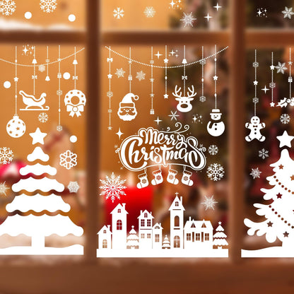 MISS FANTASY Christmas Window Clings Decorations, 10 Sheets Merry Christmas Scene Window Stickers for Glass Window Snowflakes Decals White Winter Snow Scene Xmas Decorations for Home Indoor