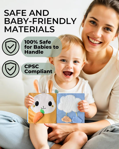 Toodly Cute Soft Baby Book with Mirror, Activities, Touch and Feel & Crinkle Pages - Interactive Sensory Cloth Toy for Babies 0-6, 6-12 & 12-18 Months - Adorable Animal Themes for Early Development