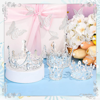 cridoz Flower Bouquet Accessories Including 4 Pcs Silver Crowns, 12 Pcs Butterfly Decorations and 50 Pcs Flower Pins for Flower Bouquets and Cake Topper Decoration