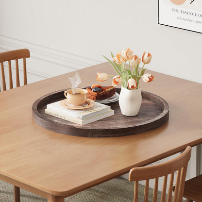Round Ottoman Tray for Coffee Table Living Room Wood Serving Tray Large Wooden 24 Inches Rustic Brown