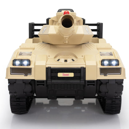 TOBBI 24V Electric Kids Ride on Toys, Battery Powered Tank Car for Toddlers to Drive with Remote Control/8 Missiles/360°Spin/Rubber Tracks/Music, Off-Road Vehicles for Boy&Girl Aged 3-8 Years