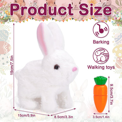 Realistic Bunny Toy, Easter Educational Interactive Bunny Toy, Plush Bunny Hopping Rabbit with Sounds and Movements, Twitching Mouth and Nose, and Wiggling Ears (White)