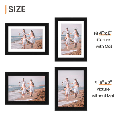 upsimples 5x7 Picture Frame Set of 10, Display Pictures 4x6 with Mat or 5x7 Without, Multi Photo Frames Collage for Wall or Tabletop Display, Black