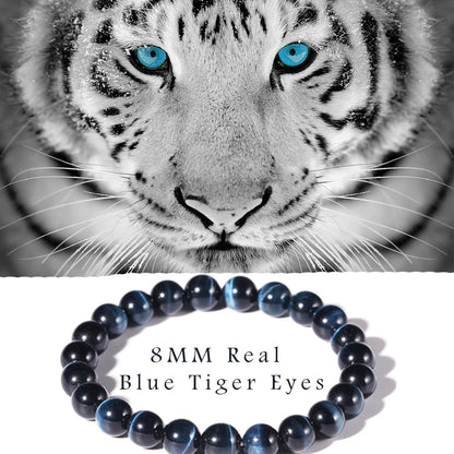8MM Blue Tigers Eye Bracelet for Men Women | Fits for 6.5-7.5" Wrist | Protection from Evil Gem | Relief Anxiety Stress Fear | Natural Birthstone for June | Spritual choice for Friends Familys