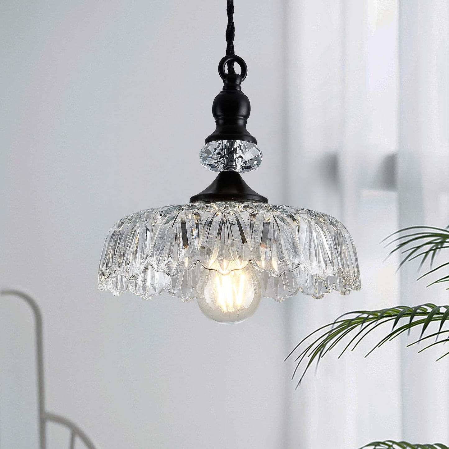 CVKASH Vintage Glass Pendant Light Fixture Black Modern Adjustable Chandelier Hanging Light for Farmhouse Dining Room Kitchen Bedroom Hallway Island