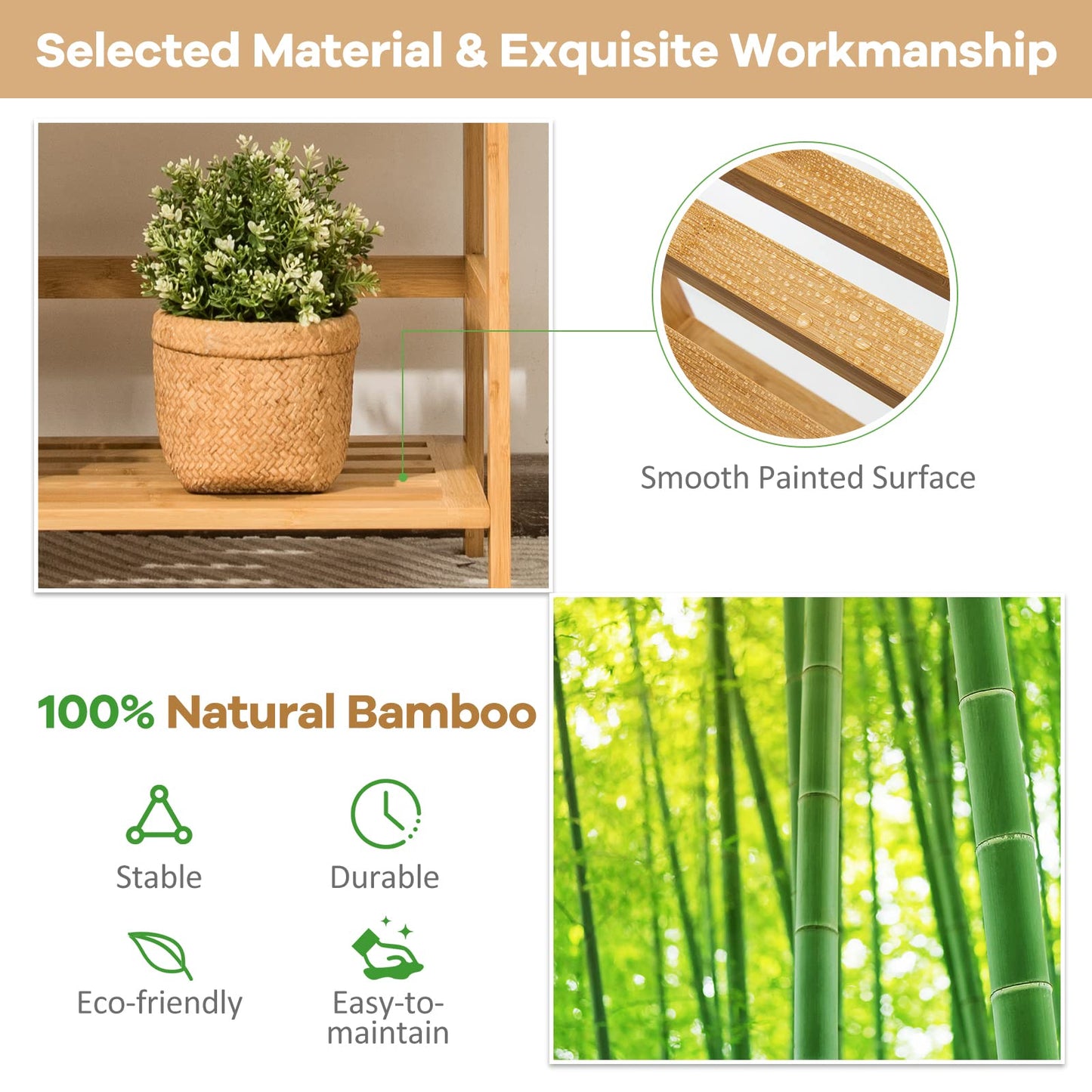 Giantex Ladder Shelf, 4 Tier Bamboo Ladder Bookshelf, 48’’ Tall Freestanding Bookcase Storage Rack Plant Stand for Living Room, Balcony, Office, Bedroom, Farmhouse Wooden Ladder Bookshelf, Natural