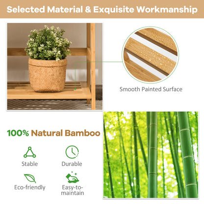 Giantex Ladder Shelf, 4 Tier Bamboo Ladder Bookshelf, 48’’ Tall Freestanding Bookcase Storage Rack Plant Stand for Living Room, Balcony, Office, Bedroom, Farmhouse Wooden Ladder Bookshelf, Natural
