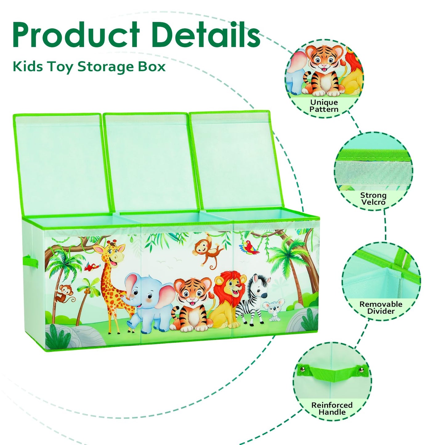 Large Toy Box Chest Organizer with Flip Lid for Kids, Collapsible Oxford Toy Storage Box with Handles for Boys Girls, Sturdy Waterproof Storage Organizer for Bedroom Playroom Nursery, 37.7×12.5×15.7''