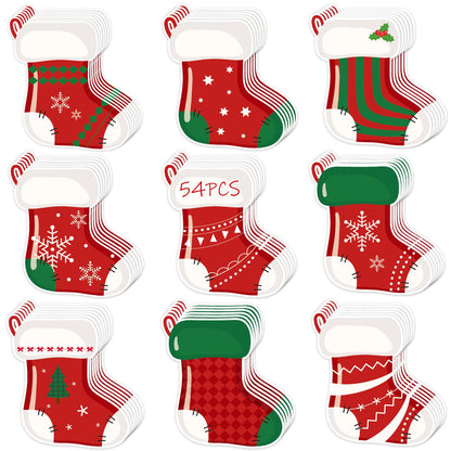 54 Pcs Christmas Stockings Cutouts Double Printed Winter Paper Decor for Christmas Bulletin Board Classroom Decorations(Sock 54)