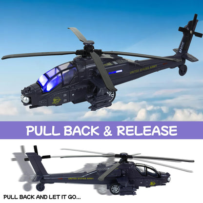 Tcvents Army Police Helicopter Toy for Boys Age 4-7, Diecast Military Toys Helicopter Model with Sounds & Lights, Pull Back Alloy Plane Birthday Gifts for Kids Toddlers 3-9 (Holder Included)