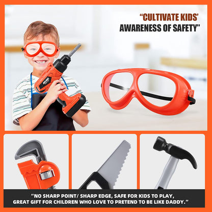 Kids Tool Set – Zealous 48 pcs Toddler Tool Set with Tool Box & Electronic Toy Drill, Pretend Play Kids Toys, Toy Construction Tools for Kids Ages 3,4,5,6,7,8 Years Old (A-Orange)
