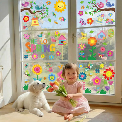 9 Sheets Spring Window Clings for Glass Windows, Spring Decor Window Stickers for Kids, Summer Easter Decals Decorations for Home, Office, Classroom Glass Doors
