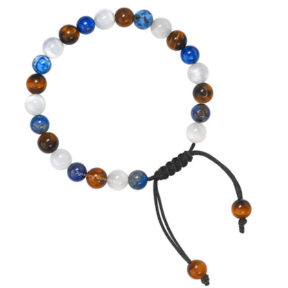 Amazing Gemstone Gemini Bracelet Women - Crystal Bracelet of Lapis Lazuli, White Moonstone and Tiger Eye Birthstone - Bracelets for Women Men Healing Calming Anxiety Stress Relief Gifts (Adjustable)