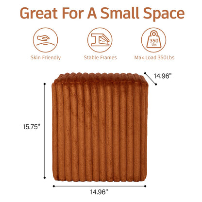 YDcosyfy Modern Square Ottoman, Vertical Channel Tufted Foot Stool Ottoman, Velvet Upholstered Vanity Stool for Makeup, Bedroom, Living Room, Dark Orange