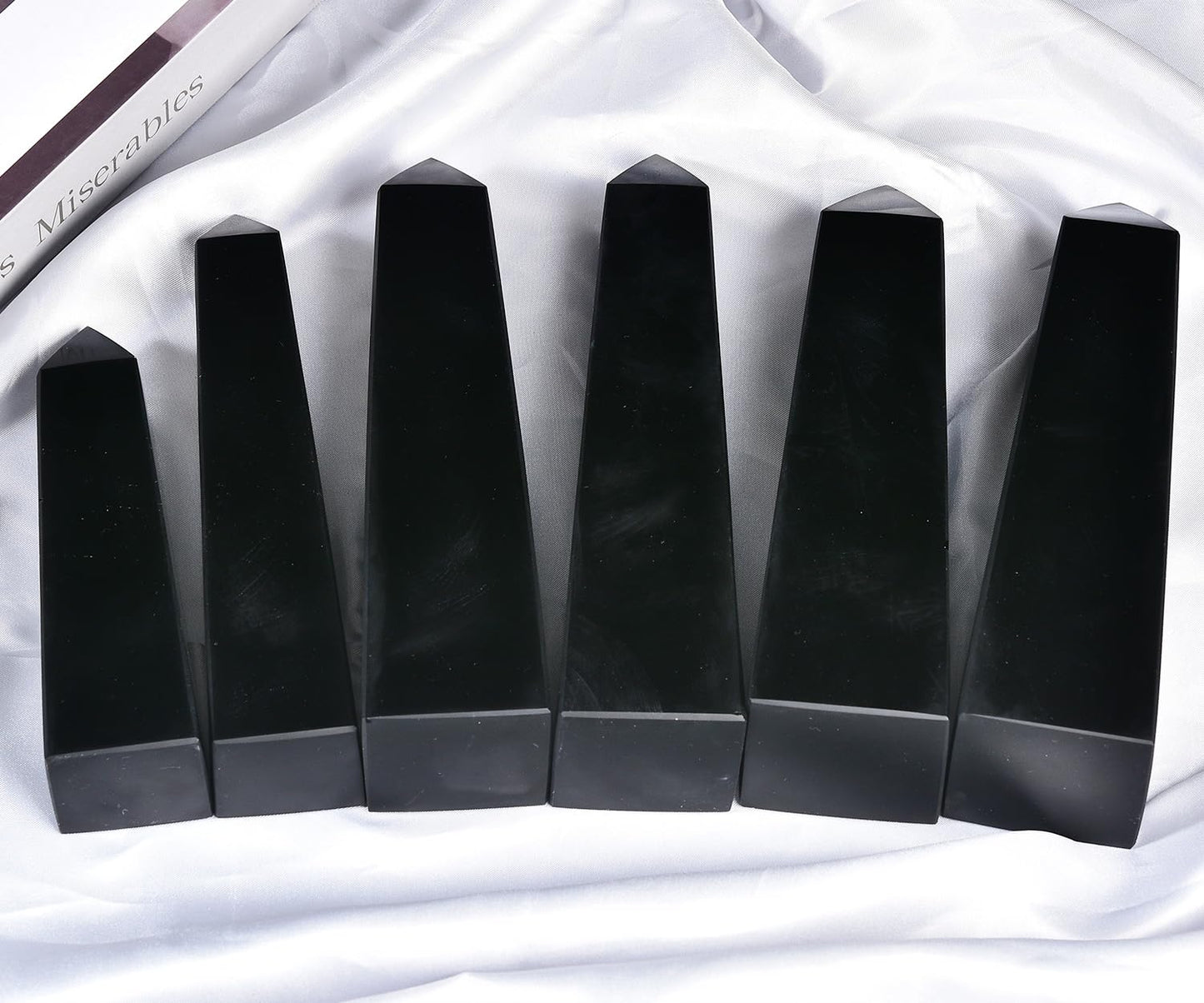 JIC Gem Large Black Obsidian Healing Crystals Wand 4 Faceted Crystal Point Obelisk Gemstone Natural Reiki Energy Stone for Meditation Crystal Grid Decoration 1.7-2.2 Lbs