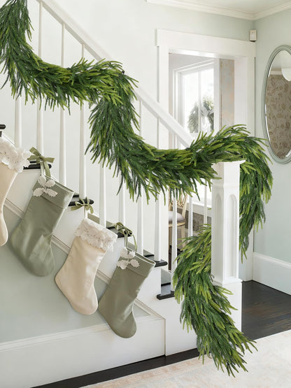 Lvydec Christmas Norfolk Pine Garlands, 6ft Real Touch Artificial Pine Garlands Greenery Faux Cedar Garland for Mantle, Holiday Indoor Outdoor Fireplace Winter Decor