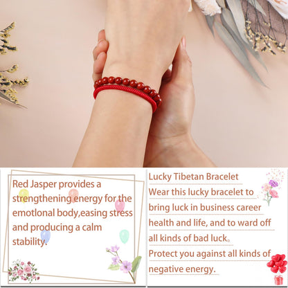 LPBeads 6mm Red Jasper Bracelet with Handmade Rope Bracelet Size Adjustable Natural Stone Crystal Healing Bracelets Gifts for Unisex Adults