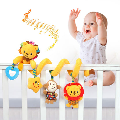 Jollybaby Crib Stroller Car Seat Toys for Baby 0-3-6-9-12 Months, Tummy Time Hanging Sensory Toys for Newborn with Music Box and Teether, Spiral Carseat Toy for Baby Boys Girls Gifts (07-Little Lion)