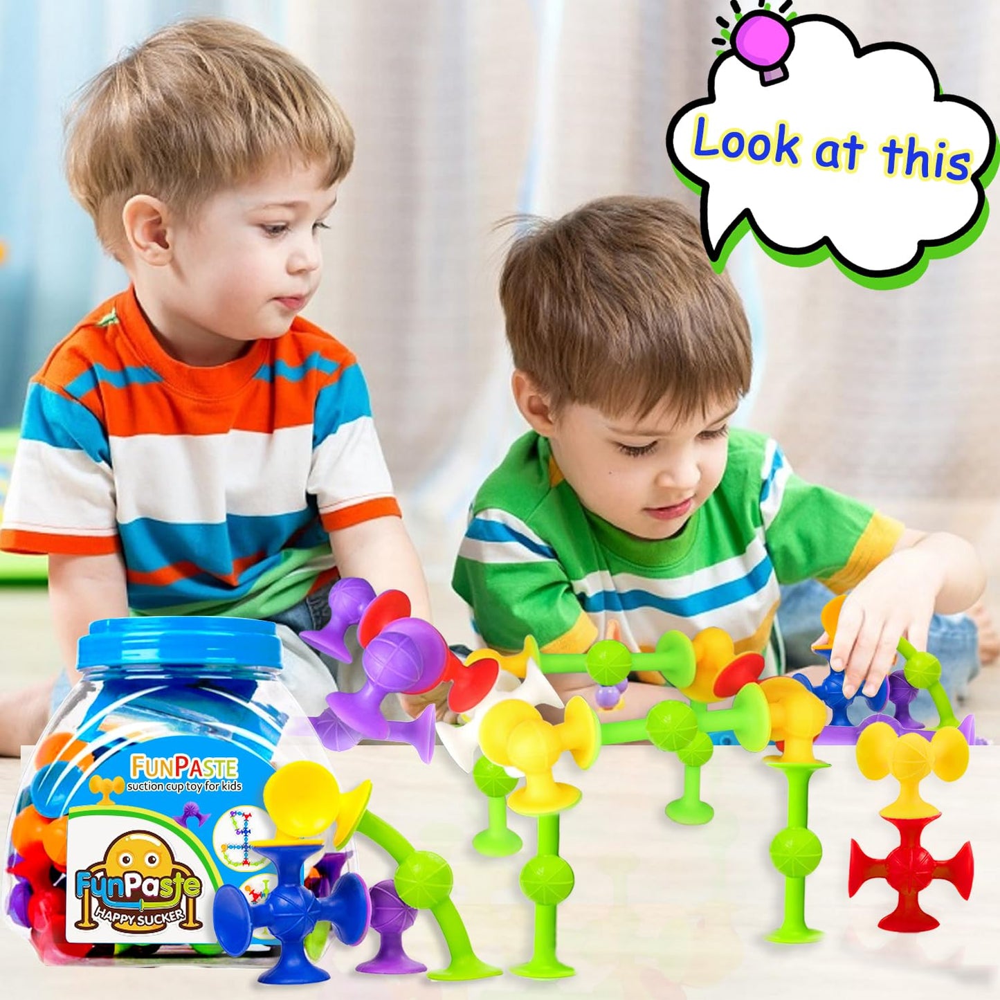 Suction Bath Toys for Baby, 47 Piece Starter Set Suction Cup Toys Stocking Stuffers Pop Darts Preschool Sensory Fidget Toys for Toddlers 1-3 4-8 | No Hole Bath Toy | BPA Free (Large)