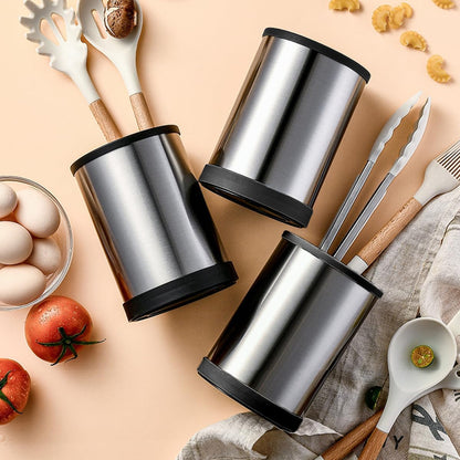 TIMENIL Kitchen Utensil Holder for Countertop, 360°Rotating Cooking Utensil Crocks，4 Compartment Stainless Steel Utensil Holder,6.7”Large Utensil Crock Spoon Fork Knife Holder For Kitchen Counter
