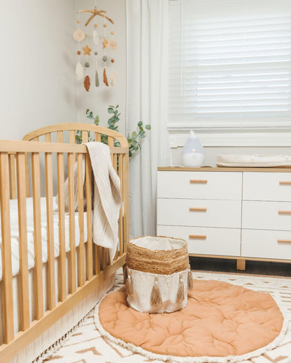 Crane Baby Willow Leaf Ceiling Hanging Decor - Handcrafted, Nursery Decoration, Whimsical Earthy Tones