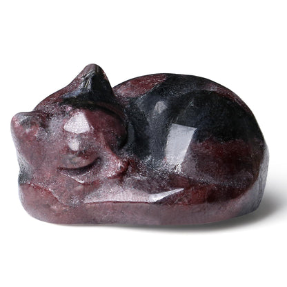 QINJIEJIE Red Cat Crystal Statue Healing Crystal Sleeping Cat Gemstones Decor Cute Kitten Figurines Gift Crystals Home Office Desk Decor for Lovers Men Women