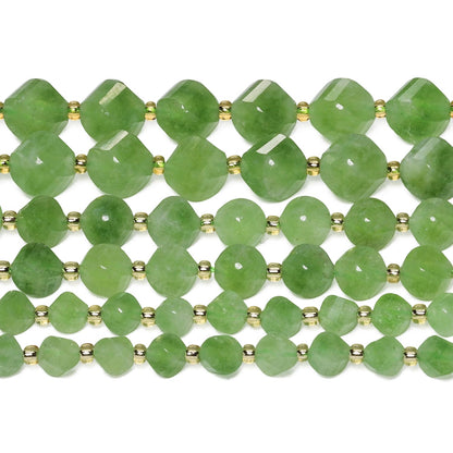 Yochus 42pcs Natural Green Jade Stone Beads for Bracelet，2strands 6mm Facted Twist Loose Gemstone Beads for Jewelry Making DIY Craft Necklace Earring