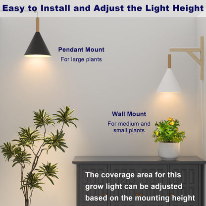 Hanging Grow Light with Timer, 20W Full Spectrum Plant Lamp for Indoor Plants, 14.5 ft Power Cord, Adjustable Height, Wall-Mounted Growing Light for Large Tall Plants, Succulents and Flowers (White)